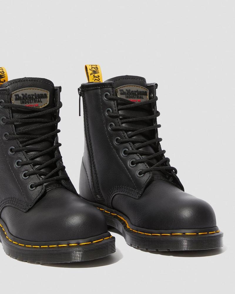 Black Men's Dr Martens Maple Zip Newark Women's Steel Toe Work Boots | CA 652AHK